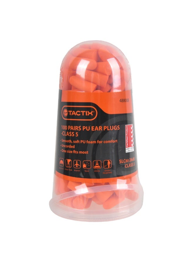 100-Pair Smooth Soft PU Foam Uncorded Ear Plugs in Plastic Box Orange 18 x 10 x 10 cm 488008