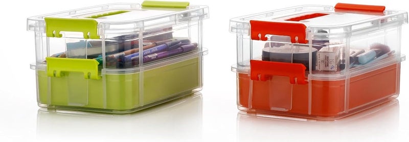 OLMARTT KITCHENWARE 2 Layer Plastic Storage Containers,Multipurpose Clear Stack & Carry Box,Portable Craft Organizers, and Storage Bin for Organizing Arts & Crafts, Sewing, Stationery Box,(Multicolor) - Image 2
