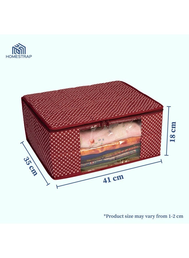 HomeStrap حقيبة تغليف ساري كبيرة من القطن مع نافذة شفافة - مارون - عبوة من 2 - Image 2