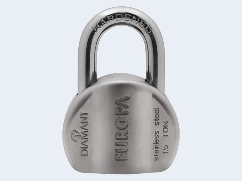 Europa L158SS Diamant Padlock | DRN LSB Technology, Stainless Steel Finish, Hardened Shackle, 5-Pin Cylinder, Modern Styling with Bump & D Shape Lock Design (Pack of 1) - Image 5