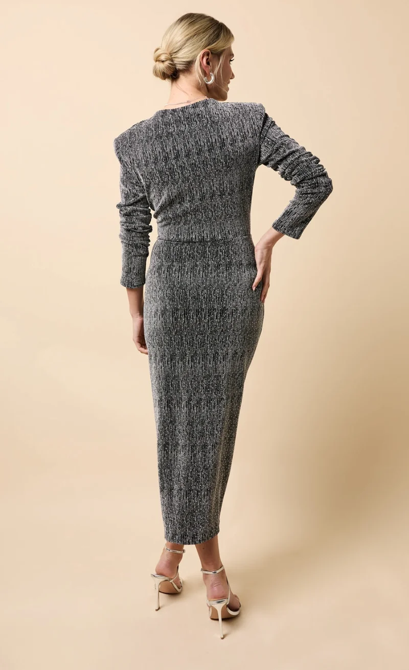 Little Mistress Black and Silver Cowl Neck Midaxi Dress