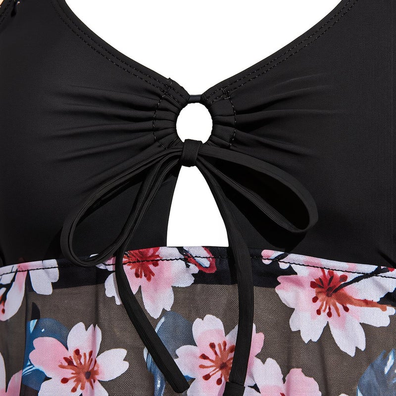Upgraded Women Tankini Swimsuits No Tight Binding Quick Dry 3XL Floral Bathing Suit - Image 4