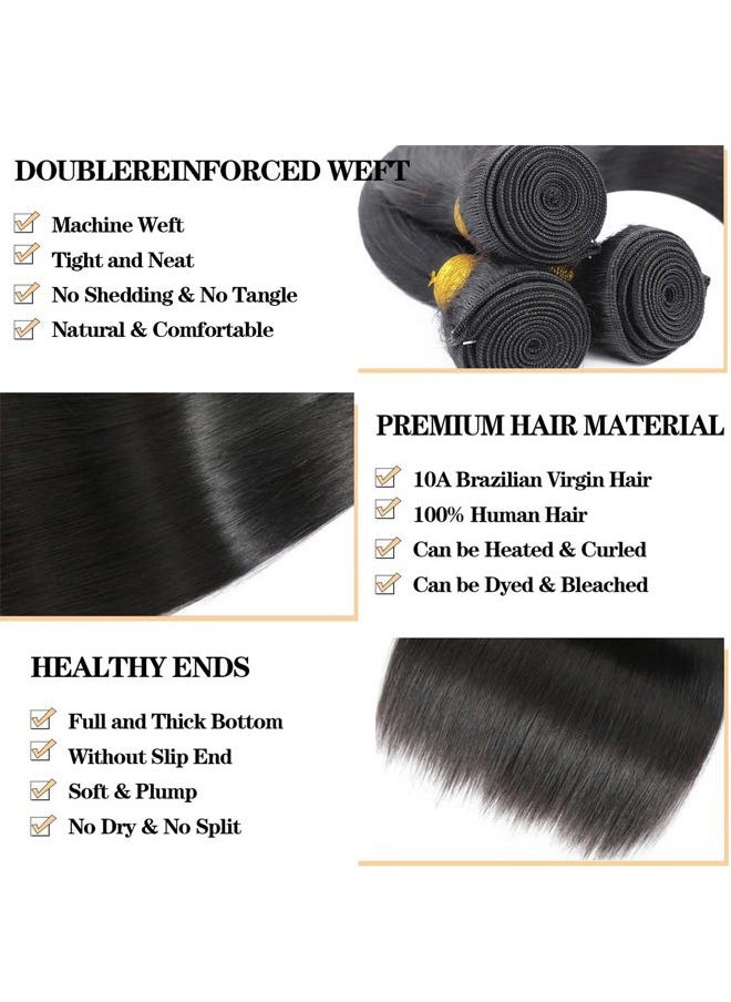 ROYAL IMPRESSION 12A Straight Bundles Human Hair 16" 18" 20" 300g 100% Unprocessed Brazilian Virgin Hair Straight Human Hair Weave Bundles Human Hair 3 Bundles Natural Color  - Image 2