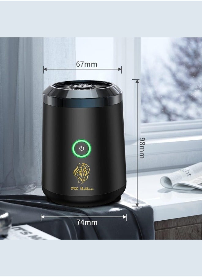 عود بخور مبخرة بخور محمولة - مبخرة صغيرة قابلة لإعادة الشحن عبر USB للسيارة والمنزل والمكتب والسفر | ناشر رائحة إلكتروني أنيق باللون الأسود | مبخرة عود كهربائية من النوع C للتخييم في الصحراء وتزيين منزل المسلمين  - Image 3
