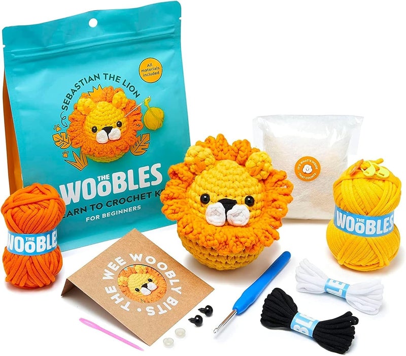 The Woobles Crochet Kit for Beginners - Easy Arts and Crafts Knitting & Crochet Animals Kit As Seen On Shark Tank - Sebastian The Lion - Image 1
