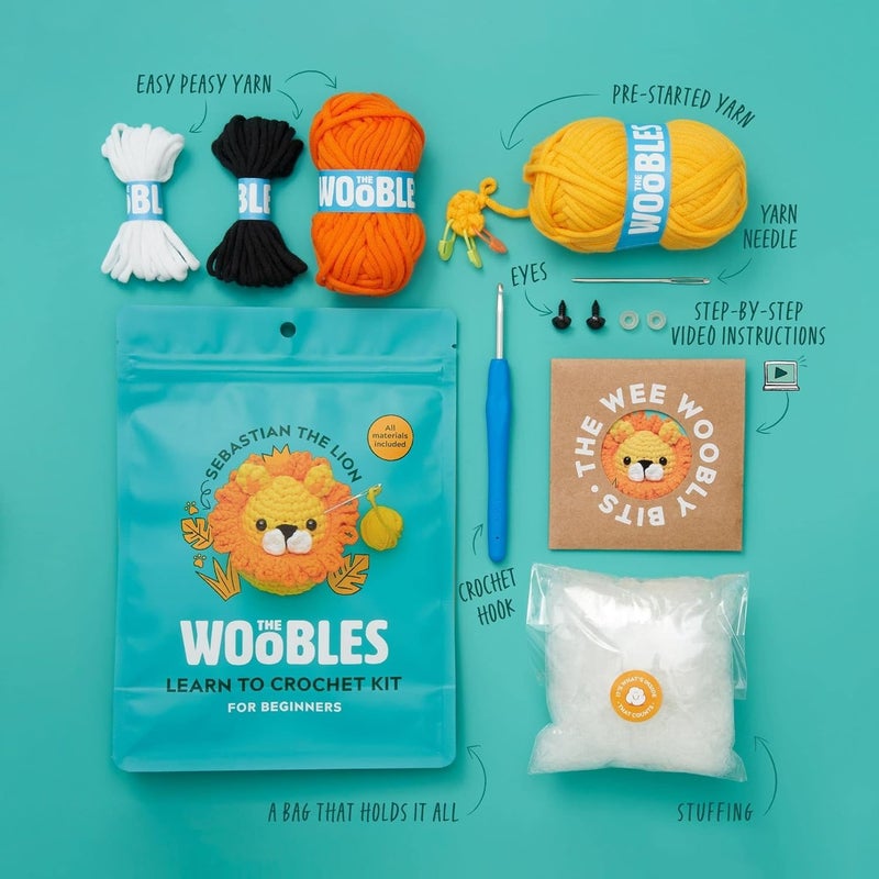 The Woobles Crochet Kit for Beginners - Easy Arts and Crafts Knitting & Crochet Animals Kit As Seen On Shark Tank - Sebastian The Lion - Image 3