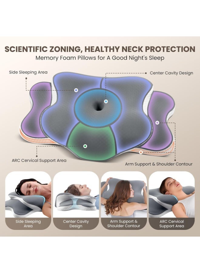 SHOPIRA GO Memory Foam Cervical Neck Pillow for Sleeping - Ergonomic Orthopedic Bed Pillow with Cooling Removable Washable Pillowcase, Neck & Shoulder Support for Side, Back and Stomach Sleepers, Light Gray - Image 2