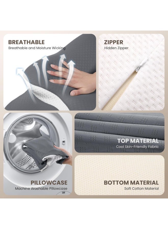 SHOPIRA GO Memory Foam Cervical Neck Pillow for Sleeping - Ergonomic Orthopedic Bed Pillow with Cooling Removable Washable Pillowcase, Neck & Shoulder Support for Side, Back and Stomach Sleepers, Light Gray - Image 3