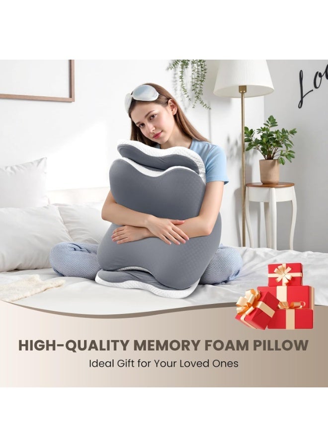 SHOPIRA GO Memory Foam Cervical Neck Pillow for Sleeping - Ergonomic Orthopedic Bed Pillow with Cooling Removable Washable Pillowcase, Neck & Shoulder Support for Side, Back and Stomach Sleepers, Light Gray - Image 5