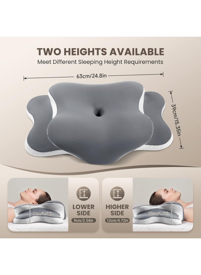 SHOPIRA GO Memory Foam Cervical Neck Pillow for Sleeping - Ergonomic Orthopedic Bed Pillow with Cooling Removable Washable Pillowcase, Neck & Shoulder Support for Side, Back and Stomach Sleepers, Light Gray - Image 4
