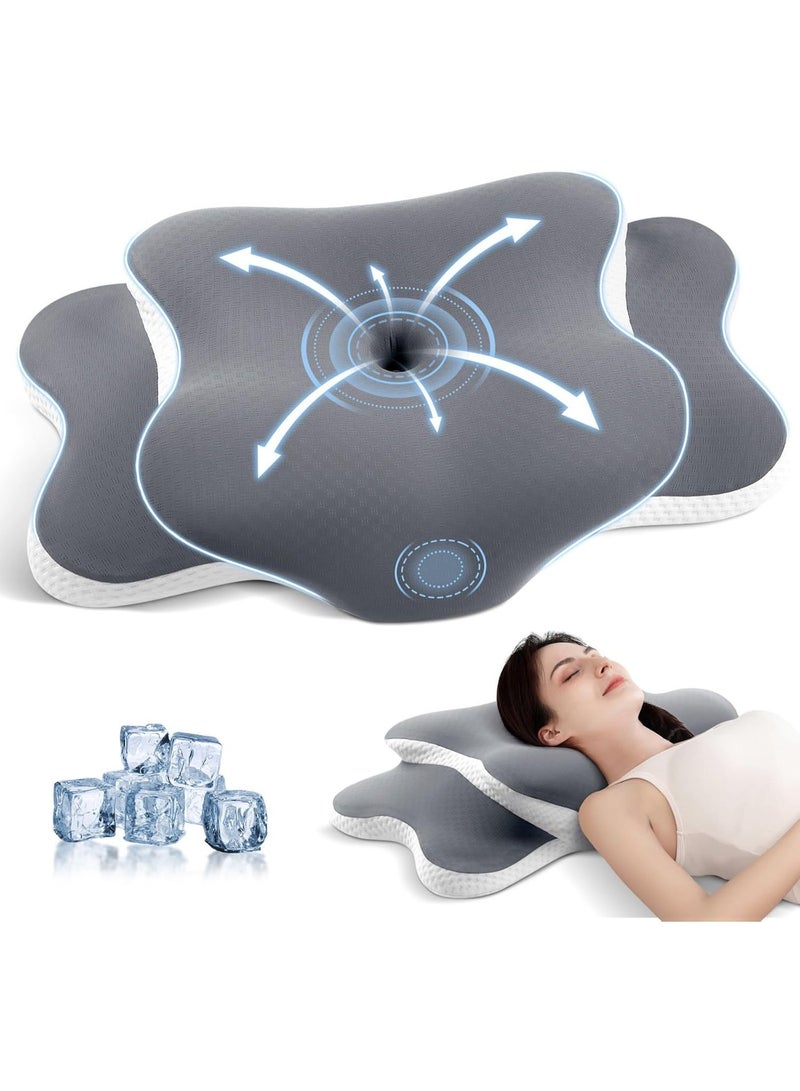 SHOPIRA GO Memory Foam Cervical Neck Pillow for Sleeping - Ergonomic Orthopedic Bed Pillow with Cooling Removable Washable Pillowcase, Neck & Shoulder Support for Side, Back and Stomach Sleepers, Light Gray - Image 1