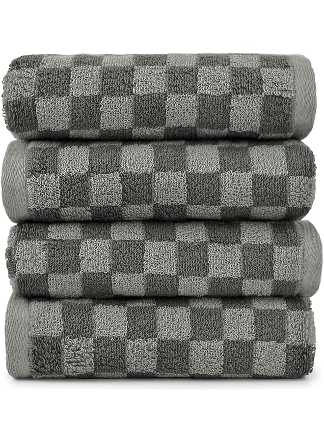 The Bros Grey Hand Towels for Bathroom Checkered, 4 Pack Super Soft Quick Drying Cute Hand Towel Set, for Men Women Kids - Image 1