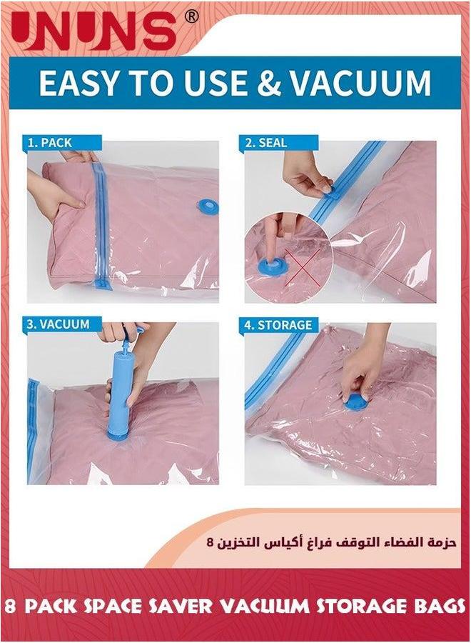 UNUNS Vacuum Storage Bags 8 Jumbo Pack,4 Different Sizes Seal Bag With Free Hand Pump,Large Space Saver Compression Bag,Vacuum For Clothes Comforters Blanket Pillows Bedding - Image 4