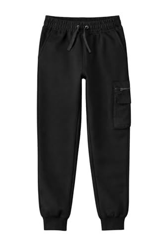 Alan Jones Clothing Boys Joggers Trackpant | Premium French Terry Cotton Blend | Patch Pocket Detail | Casual, Playwear & Loungewear (Black_9-10 Years) - Image 1