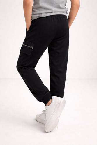 Alan Jones Clothing Boys Joggers Trackpant | Premium French Terry Cotton Blend | Patch Pocket Detail | Casual, Playwear & Loungewear (Black_9-10 Years) - Image 4
