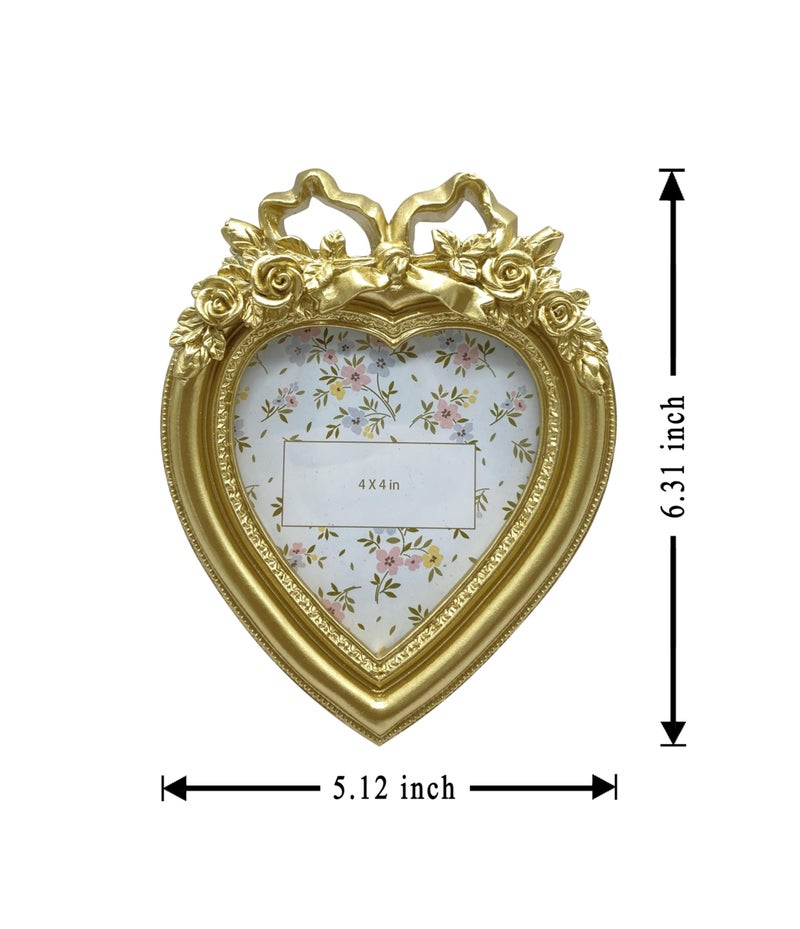 Aispama Cute Picture Frame with Heart Shape,Hand-Crafted Resin Vintage Ornate Style Picture Frames for Wall or Tabletop Display, Antique Gold 4x4 Inch Resin Photo Frame for Home DÃ©cor - Image 3
