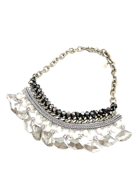 Layered Hanging Chunky Choker Necklace for Women, Fashion Jewelry, Bronze Antique and Silver Color, White Pearls, Crystals, Adjustable Length, Eye Catcher Accessories for Mother's Day Birthday Gift Valentine's Day Present Surprise Idea for her