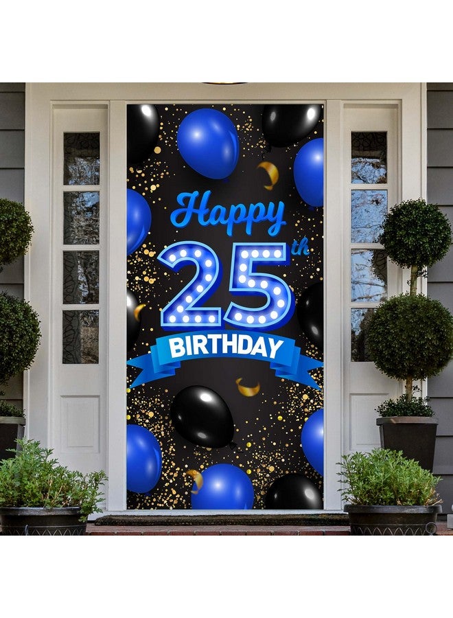 COOSOAR لافتة خلفية زرقاء وسوداء لعيد الميلاد الخامس والعشرين سعيد، تهانينا لـ 25 عامًا، زينة بالونات كونفيتي لموضوع احتفالات عيد ميلاد النساء في سن 25، زينة حفلات عيد الميلاد، مستلزمات هدايا، خلفية، تفضيلات لامعة - Image 1