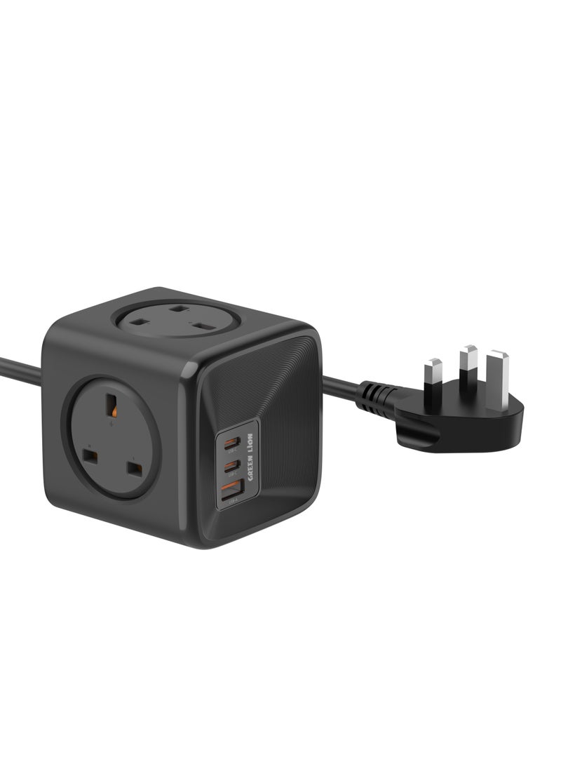 GREEN LION 7 In 1 Compact Power Socket 33W PPS / 2 USB-C / 1 USB-A / 4-UK Plug Sockets / 1.5 m Power Cord / Multiple Protection / GaN Technology / Universal Compatibility / 3250W Power - Black  - Image 4