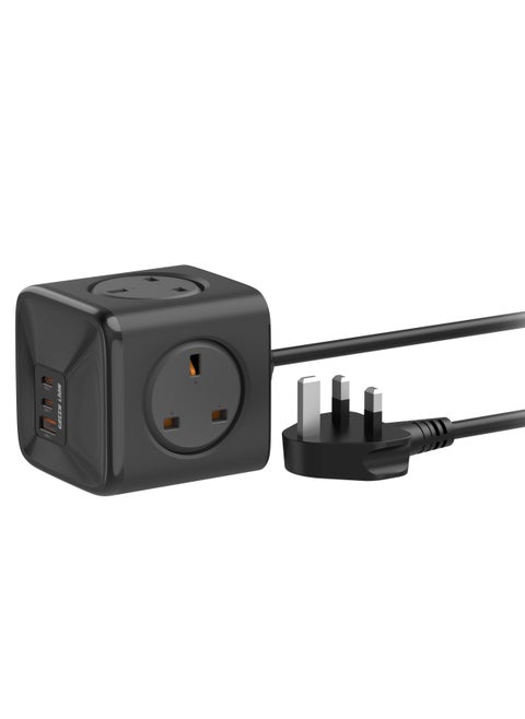7 In 1 Compact Power Socket 33W PPS / 2 USB-C / 1 USB-A / 4-UK Plug Sockets / 1.5 m Power Cord / Multiple Protection / GaN Technology / Universal Compatibility / 3250W Power - Black