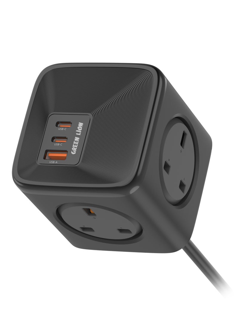 GREEN LION 7 In 1 Compact Power Socket 33W PPS / 2 USB-C / 1 USB-A / 4-UK Plug Sockets / 1.5 m Power Cord / Multiple Protection / GaN Technology / Universal Compatibility / 3250W Power - Black  - Image 3