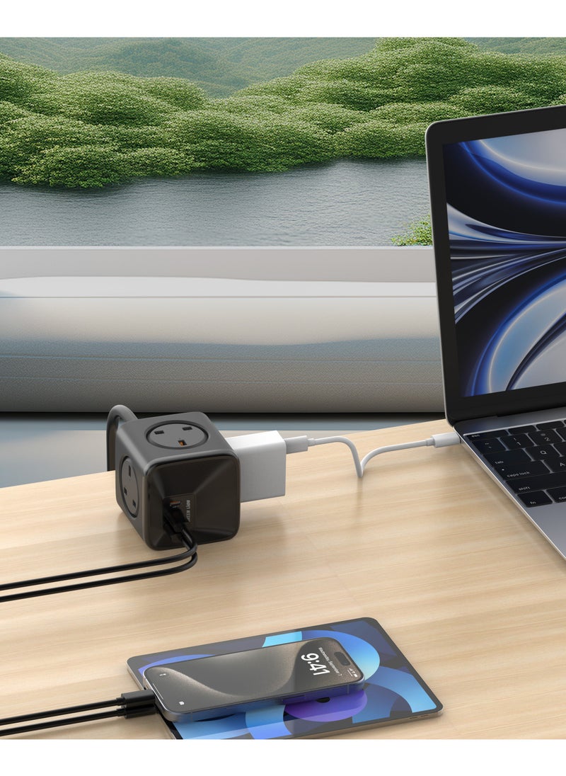 GREEN LION 7 In 1 Compact Power Socket 33W PPS / 2 USB-C / 1 USB-A / 4-UK Plug Sockets / 1.5 m Power Cord / Multiple Protection / GaN Technology / Universal Compatibility / 3250W Power - Black  - Image 2