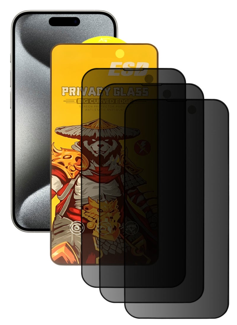 ESD 3 Pieces Tempered Dustproof Privacy Glass Screen Protector Compatible For iPhone 15 Pro - Image 1