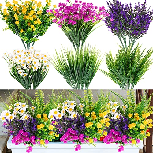 Cindeer Cindeer 24 Pcs Artificial Flowers Plants for Outdoors, UV Resistant Artificial Fake Plants Plastic Faux Flowers Plants  - Image 2