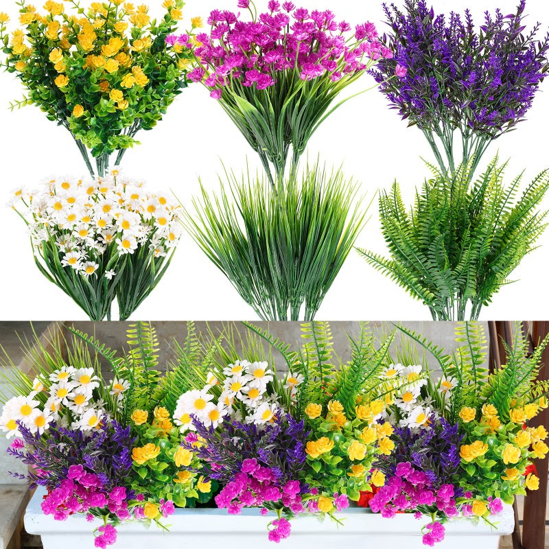 Cindeer Cindeer 24 Pcs Artificial Flowers Plants for Outdoors, UV Resistant Artificial Fake Plants Plastic Faux Flowers Plants  - Image 1