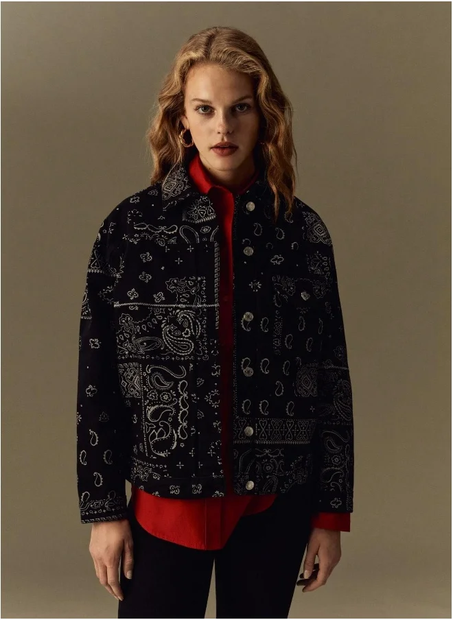او في اس Ovs Piombo Piombo Cotton Shacket With Paisley Print