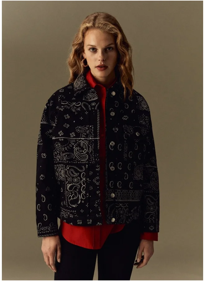 او في اس Ovs Piombo Piombo Cotton Shacket With Paisley Print