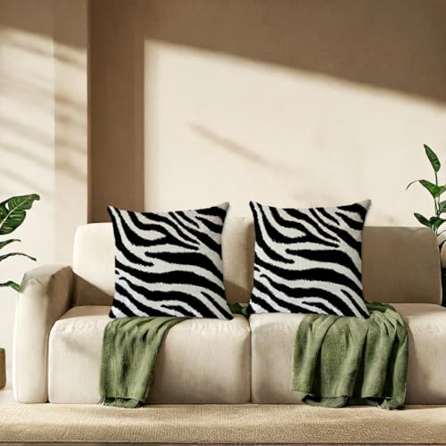 BQXH 2Pcs Zebra Print Striped Pillow Covers, Black White Print Modern Decor Throw Pillow Square Cushion Covers 18x18 inch Nursery Living Room Home Decor for Car Bed Couch - Image 2