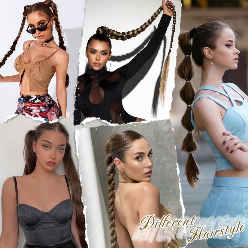 BARSDAR 26 Inch Long Braided Ponytail Extension with Hair Tie - Straight Sleek Wrap Around Brown Braided Ponytail Hair Extensions - Synthetic Pony Tails Hairpieces for Women - Brunette Brown - Image 5