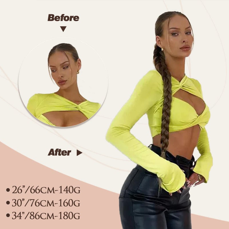 BARSDAR 26 Inch Long Braided Ponytail Extension with Hair Tie - Straight Sleek Wrap Around Brown Braided Ponytail Hair Extensions - Synthetic Pony Tails Hairpieces for Women - Brunette Brown - Image 4