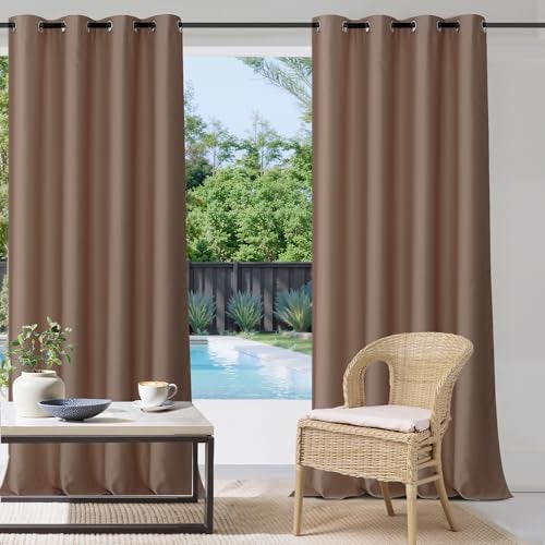 StangH Outdoor Waterproof Curtains for Patio - Light Blocking Thermal Insulated Blackout Windproof Heavy Drapes for Terrace/Pergola/Garden, Mocha, W52 x L84 inches, 1 Panel - Image 1