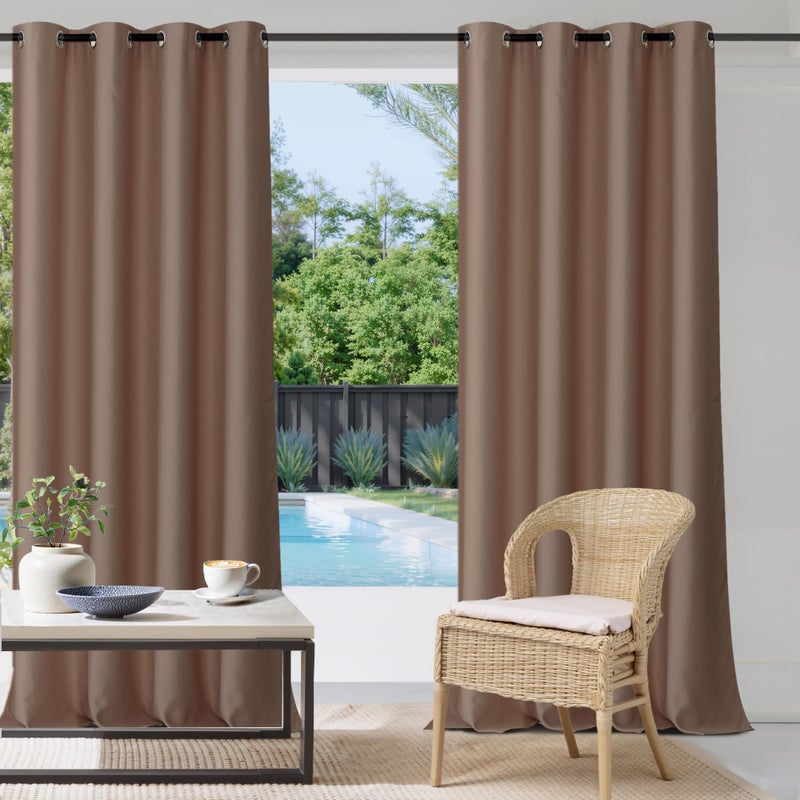 StangH Outdoor Waterproof Curtains for Patio - Light Blocking Thermal Insulated Blackout Windproof Heavy Drapes for Terrace/Pergola/Garden, Mocha, W52 x L84 inches, 1 Panel - Image 2
