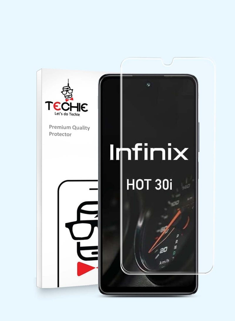 Techie واقي شاشة زجاجي مقوى عالي الدقة لهاتف Infinix Hot 30i - مضاد للانعكاس ومضاد للفقاعات، صلابة 9H 0.33 مم، حواف مستديرة، سهل التركيب - Image 1
