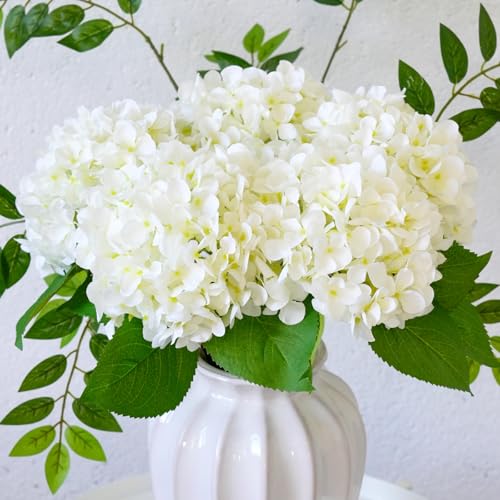 IPLNTS 5pcs 18.5 inch Realistic Fake White Flowers Artificial Silk Hydrangea Flowers Artificial Flowers Faux Hydrangea Stems for Bouquets Home Outdoor Wedding Party Centerpieces Decor (Cream White) - Image 5