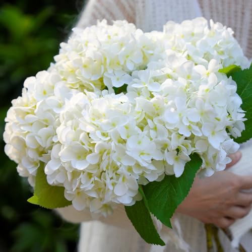 IPLNTS 5pcs 18.5 inch Realistic Fake White Flowers Artificial Silk Hydrangea Flowers Artificial Flowers Faux Hydrangea Stems for Bouquets Home Outdoor Wedding Party Centerpieces Decor (Cream White) - Image 1