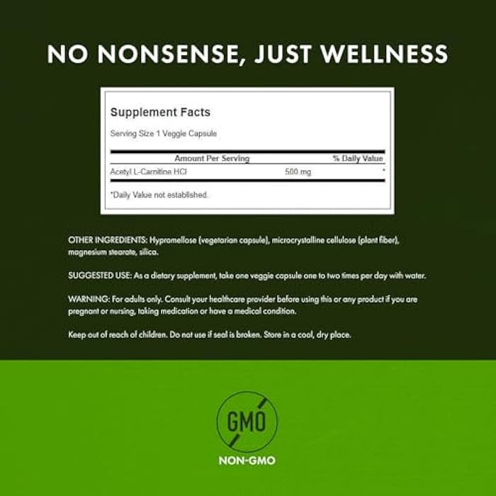 Swanson Acetyl-L-Carnitine - Amino Acid Supplement Promoting Cognitive Health & Muscle Support - Natural Formula May Promote Nervous System Health - (100 Veggie Capsules) (2 Pack) - Image 3