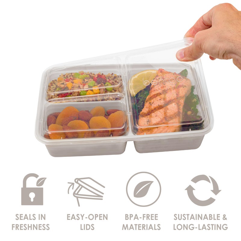 Bentgo 20-Piece Lightweight  Durable  Reusable BPA-Free 3-Compartment Containers - Microwave  Freezer  Dishwasher Safe - Stone Gray - Image 3