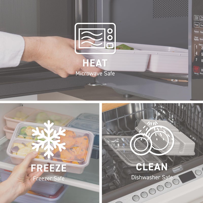 Bentgo 20-Piece Lightweight  Durable  Reusable BPA-Free 3-Compartment Containers - Microwave  Freezer  Dishwasher Safe - Stone Gray - Image 4