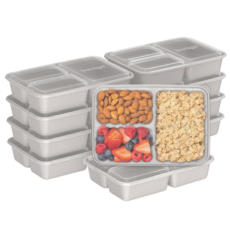 Bentgo 20-Piece Lightweight  Durable  Reusable BPA-Free 3-Compartment Containers - Microwave  Freezer  Dishwasher Safe - Stone Gray - Image 1