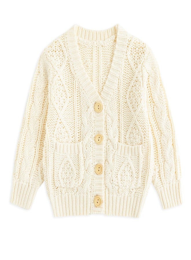 Simplee kids Baby Sweater Cable Knit Toddler Cardigan Long Sleeve Fall Winter V-Neck Open Front for 6M-4T Creamy-White - Image 3
