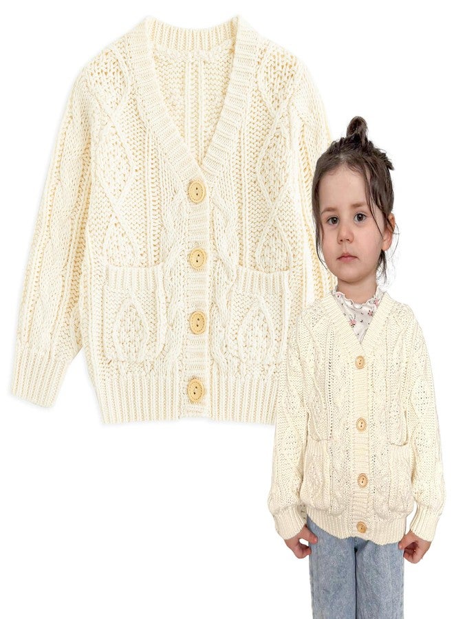 Simplee kids Baby Sweater Cable Knit Toddler Cardigan Long Sleeve Fall Winter V-Neck Open Front for 6M-4T Creamy-White - Image 1