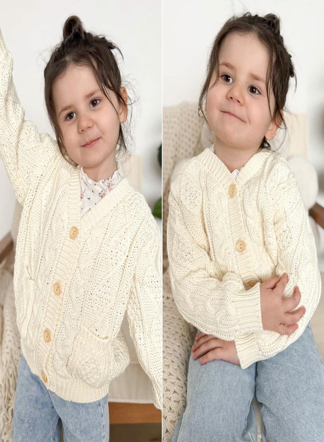 Simplee kids Baby Sweater Cable Knit Toddler Cardigan Long Sleeve Fall Winter V-Neck Open Front for 6M-4T Creamy-White - Image 2