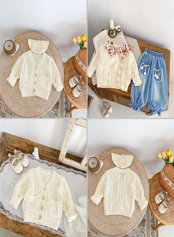 Simplee kids Baby Sweater Cable Knit Toddler Cardigan Long Sleeve Fall Winter V-Neck Open Front for 6M-4T Creamy-White - Image 5