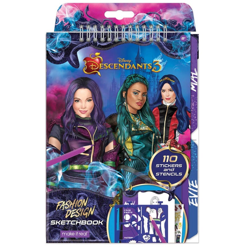 Make It Real Disney Descendants 3 Fashion Design Sketchbook for Girls - Create Outfits with Evie & More, Includes Stencils, Stickers, Design Guide - Gift for Kids Ages 6+, Develops Real-World Skills Make it Real - Image 1