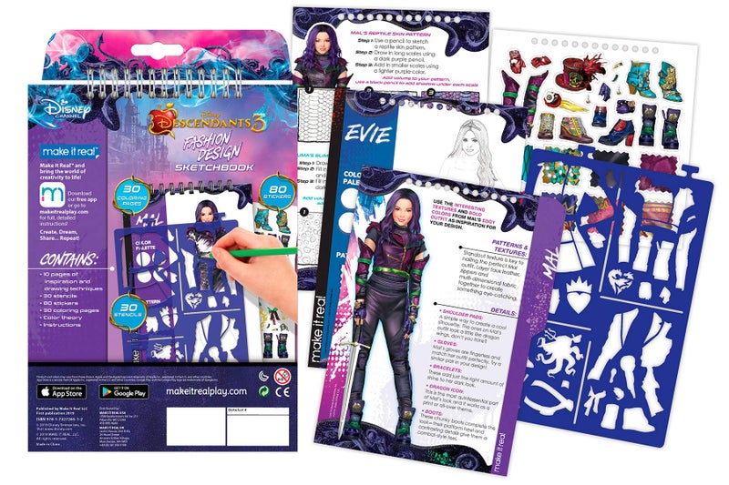 Make It Real Disney Descendants 3 Fashion Design Sketchbook for Girls - Create Outfits with Evie & More, Includes Stencils, Stickers, Design Guide - Gift for Kids Ages 6+, Develops Real-World Skills Make it Real - Image 2