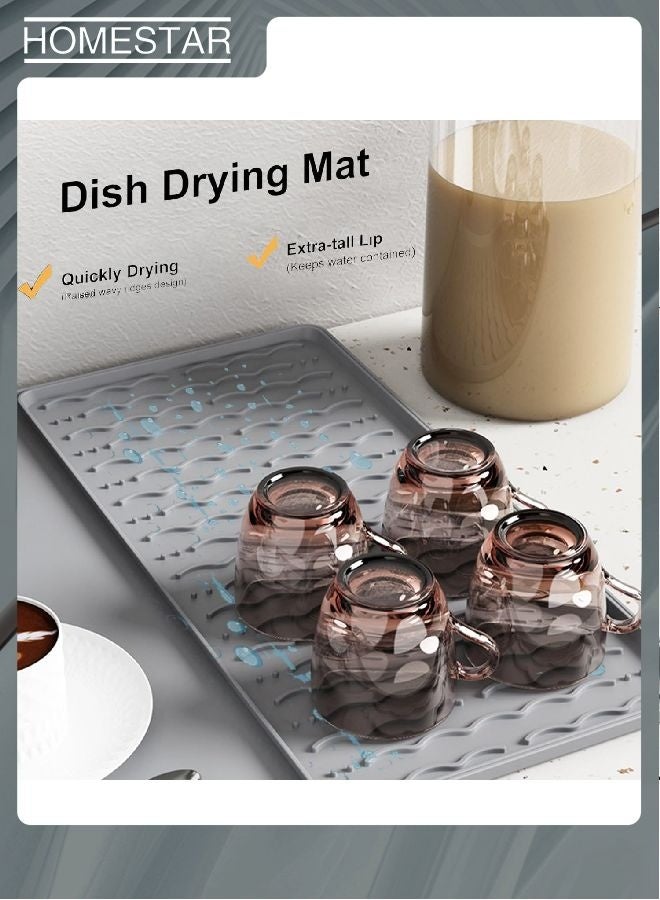 HOMESTAR Silicone Coffee Mat - Coffee Bar Maker Mat for Countertop, Station Pad Accessories Fit Under Maker Espresso Machine, Dish Drying Heat Resistant Kitchen Gadgets Grey - Image 2